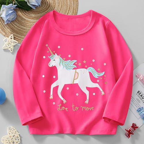 Pilipulu Camiseta de Manga Larga para Niña Pack de 2 Camisetas de Algodón Bebé Niña Casual T-Shirt de Unicornio para Infantiles 5 Años, Unicornio 5