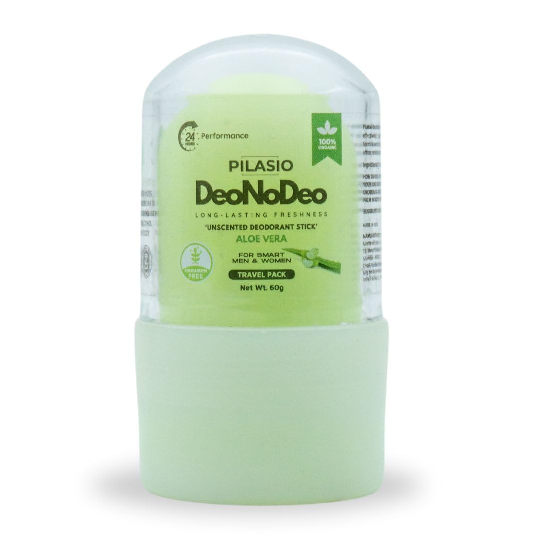 Pilasio Natural Deodorant Roll-On Stone | India's 1st Crystal Stone Deodorant with Aloevera | Brigthens Underarm | Alcohol & Acids Free | 24hr Odor Control | UNSCENTED/NO FRAGRANCE