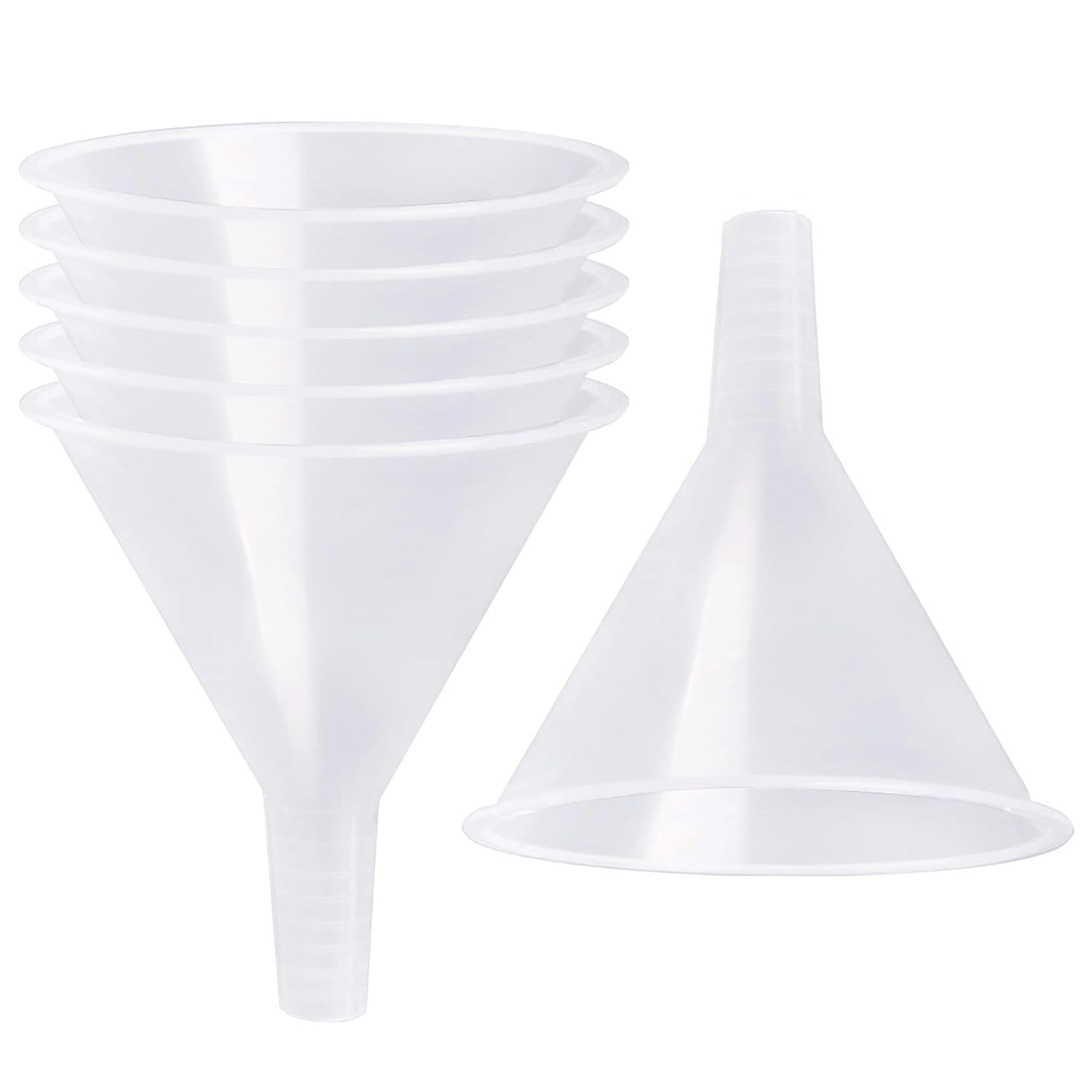6 Pack Plastic Funnels, 4.6 Inch Multi-Purpose Clear Plastic Funnels with Long Reaching Spout for Science Lab Bottle Filling Liquid,Water Bottle,Easy and Smooth Transfer