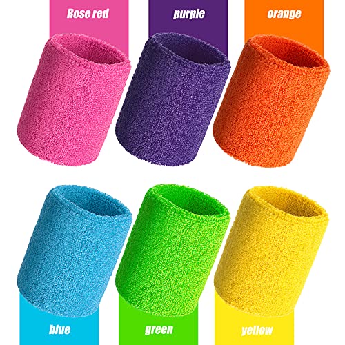 bememo 12 pcs neon sweatbands wristband sweat wrist band competitions absorbent sweatbands for men women for sports running