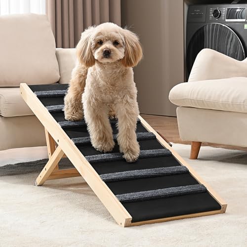 VEVOR Hunderampe 100cm lang Hundetreppe mit 7 Querstangen Hundeautorampe aus Kiefernholz Gummi Hundeeinstiegshilfe 5-stufige Höheneinstellungen Tierrampe ca. 45kg Tragfähigkeit für große kleine Hunde