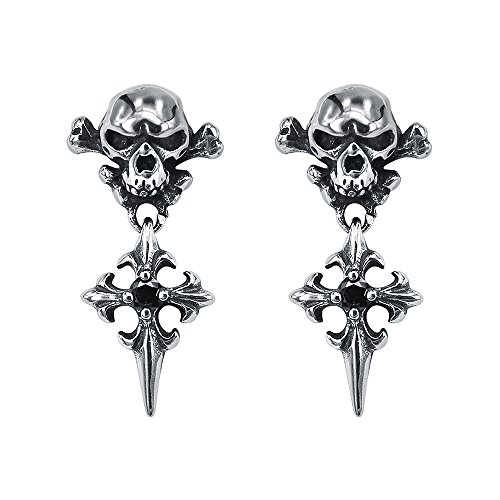 Sword Skull Pendientes Acero Inoxidable Dangle Drop Stud Pendientes para Hombre Mujer Punk Rock Joyería Cover