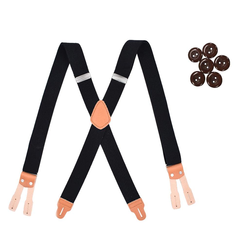 CALANDIS™ Mens Solid Y Back Button Suspenders Heavy Duty Adjustable Elastic Black | Suspenders Braces | Mens Accessories-image-4