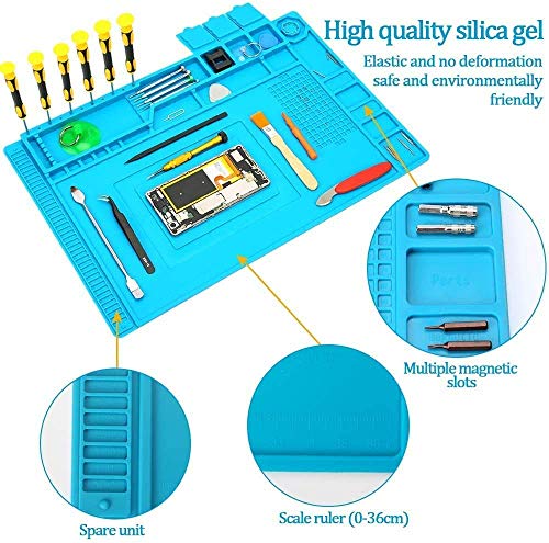 Image of Soldering Mat 500 ℃ Heat Insulation Silicone Repair Mat with Scale Ruler and Screw Position Non-slip Odorless Electronic Repair Mat for Soldering Iron, Phone and Computer - 17.7x11.8 Inches
