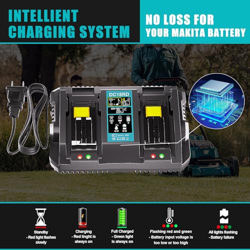 Cargador de repuesto compatible con Makita 18V-14.4V BL1830 BL1850 DC18RD dual 5