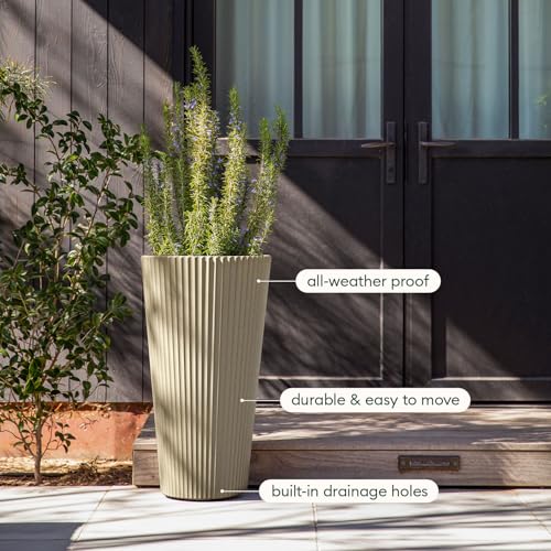 Image of Veradek Demi Series Tall Planter - Tall Tapered Outdoor Planter with Shelf