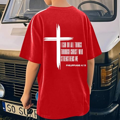 Image of KEEVICI Boys Christian Graphic Tees God Jesus Shirts for Kids Cross Faith Bible Verse Inspirational Religious Cotton T Shirt