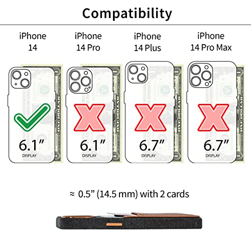 Image of Dockem Fabric Card Case for iPhone 14 with Built-in Metal Plate for Magnetic Mounting, Stitched-on Genuine Leather Wallet with 2 Credit Card /ID Slots: M2F [Grey and Light Brown]