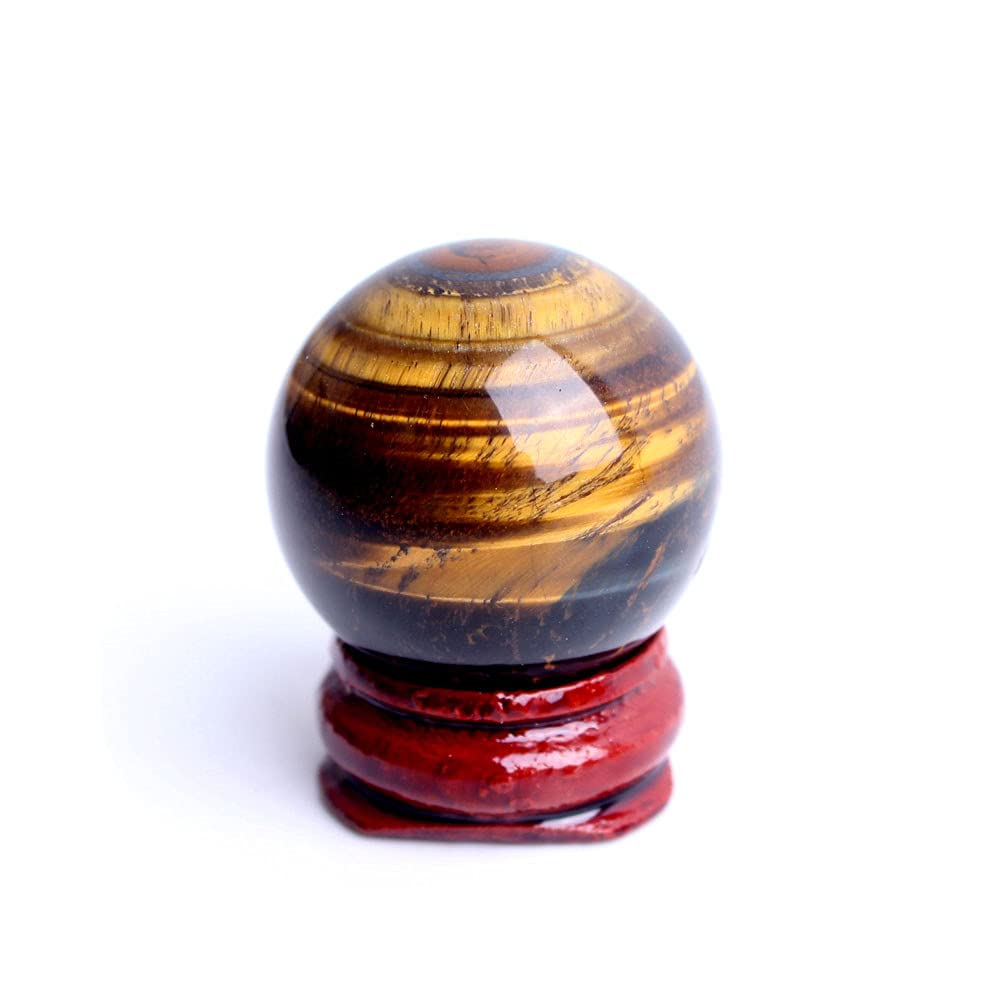 LIJUCAI 1PC 28-30mm Natural Amethyst Obsidian Crystal Ball Sphere Stand Gemstone Quartz Globe Pedestal Fengshui Home decor,3cm tiger eye ball