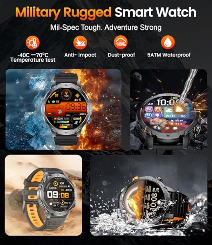 Image of LIGE Military Smart Watches for Men(3 Bands),1000mAh Battery /1.7 inch HD Large Screen Smartwatch, Flashlight /120+ Sports Modes /Sleep Monitor, 5ATM Waterproof Fitness Tracker Watch for Android iOS,Black