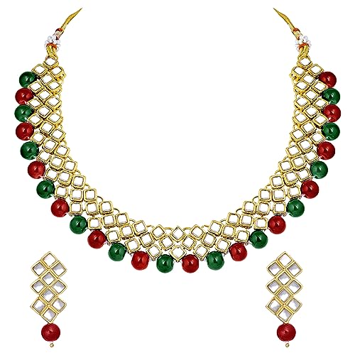 Image of Peora Kundan Faux Pearl Necklace & Jewelry Set Gift for Women