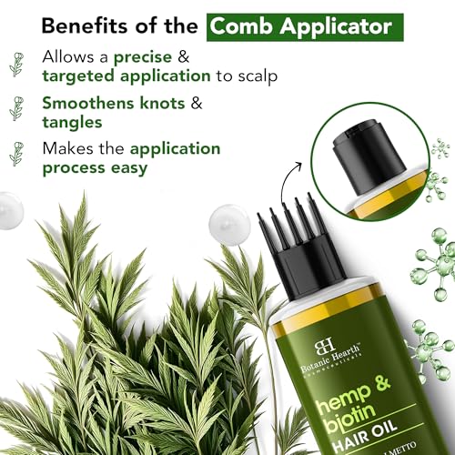 Image of Botanic Hearth Hemp & Biotin Hair Oil for Hair Growth & Strength with Saw Palmetto - 150ml, Non-Sticky & Fast-Absorbing - 100% Natural Oils for Healthy Scalp & Hair - with Hair Oil Applicator