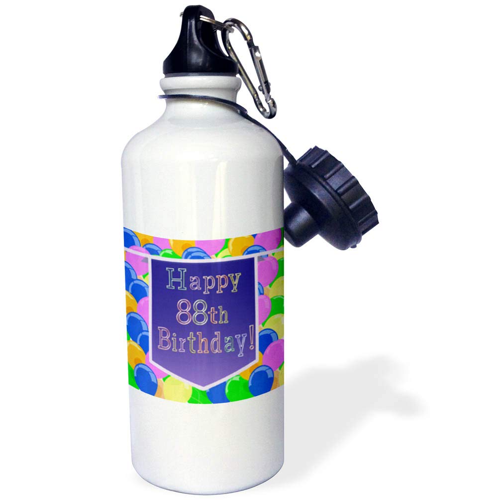 3dRose Balloons with Purple Banner Happy 88th Birthday-Sports Water Bottle 21oz Multicolored