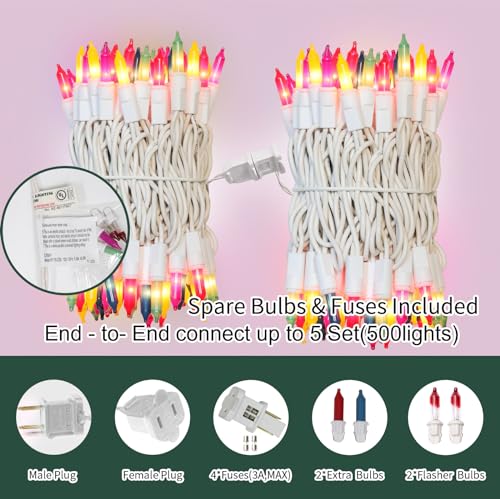 LAMPHOME Easter String Lights,Super-Bright Extendable 100 Count 19.6FT White Wire Mini Pastel Fairy Lights, 120V UL Cert - Additional View