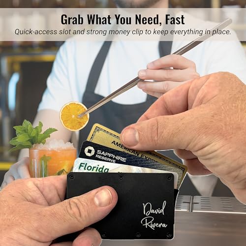 Personalized Metal Slim Wallet for Men RFID Blocking | Name Customized Engraved Mens Minimalist Credit Card Holder Wallet with Money Clip | Custom Birthday Gift for Dad, Him, Husband, Boyfriend2