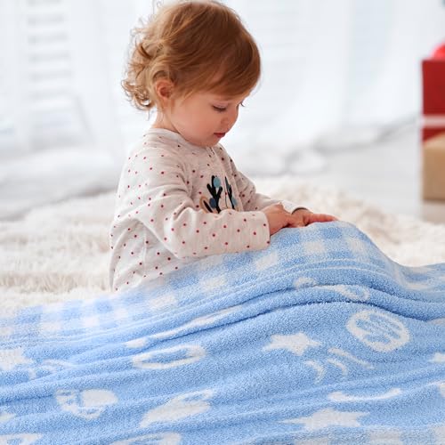 Image of Blue Planet Baby Blanket - Knitted Space-Themed Throw for Baby Boys, Galaxy Nursery Decor & Newborn Shower Gifts - Soft & Breathable, 30x40 Inch