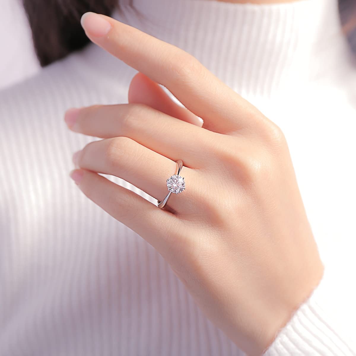 925 Sterling Silber Hochzeit Verlobungsring Für Frauen Solitaire Moissanite 1.0ct Rundschliff Klassischer Schmuck