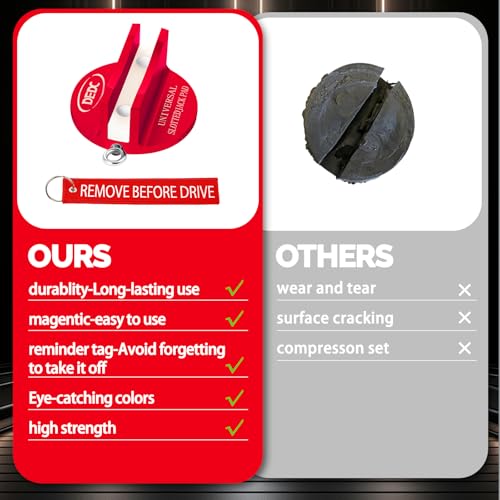 Image of DEDC Universal Pinch Weld Jack Pad 2 Pcs Red, Magnetic Aluminum Jacking Puck Frame Rail Protecotr with 2 Reminder Streamers Compatible, Garage Accessories for Mechanics