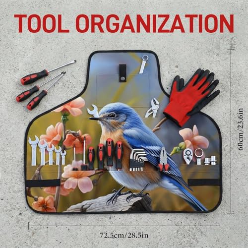 Delantal de trabajo azul con 8 bolsillos y tirantes cruzados ajustables miniatura 2