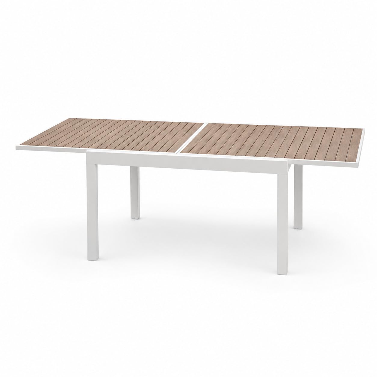 Tavolo USTICA Allungabile 135/270 cm Alluminio e Effetto Legno (Bianco)