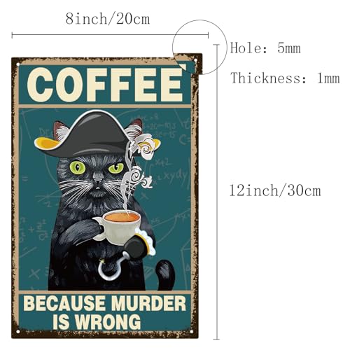 CREATCABIN Vintage Black Cat Metal Tin Sign Cat Drink Coffee Metal Hanging Wall Art Decor Coffee Quote Retro Poster Sign for Cat Lovers Coffee Home Kitchen Bathroom Cafe Bar Gifts Women 12x8 Inch - Image 2
