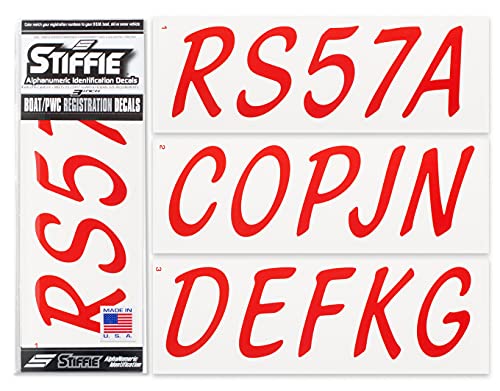Image of Whipline Solid Red /White 3 inch Alpha-Numeric Registration Identification Numbers Stickers Decals for Boats & Personal Watercraft