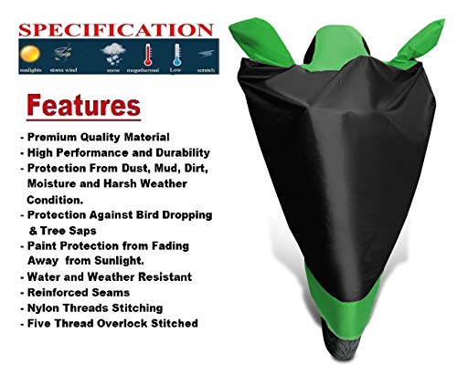 Image of Auto Hub Bike Cover Compatible with TVS Apache RTR 180 with Mirror Pocket, Dustproof, Heat Resistant, Triple Stitched, Apache 180 Bike Cover- Black, Green