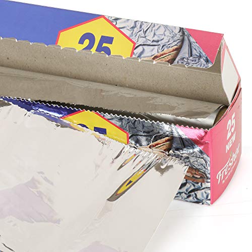 Image of Freshee 25m New Aluminium Silver Kitchen Foil Roll Paper Pack of 5 11 Micron Thick Food wrap Disposable Food Parcel Fresh Food