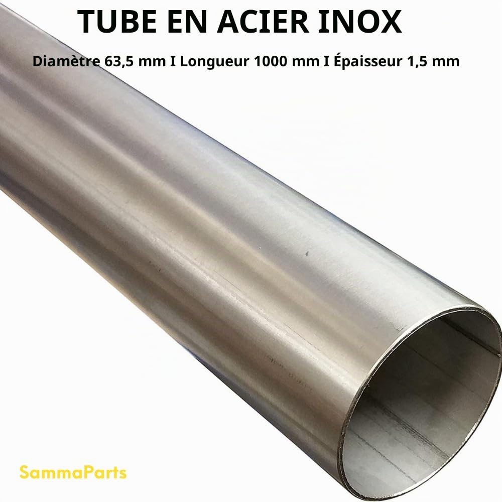 Tuyau en acier inoxydable pour échappement automobile - Diamètre 63,5 mm, épaisseur 1,5 mm, 1 mètre - Tube rond pour silencieux avec trou modulaire et installation facile - SAMMA PARTS