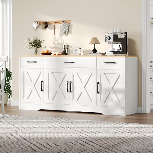 Lexiou Aparador blanco moderno, armario multifunción de madera, salón, comedor, aparador blanco con decoración