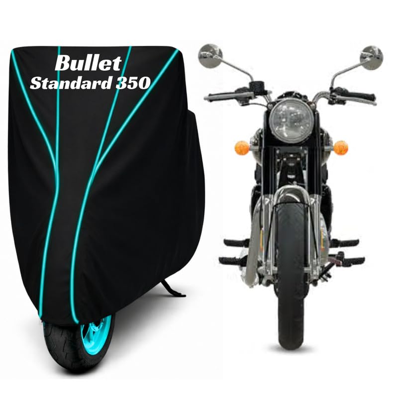 Image of Premium Bike Cover for Royal Enfield Standard 350, Water Resistant, Dustproof, UV Protected, Scratchproof Motorcycle Cover for Outdoor Use, All Weather Protection (Black & Aqua Piping)