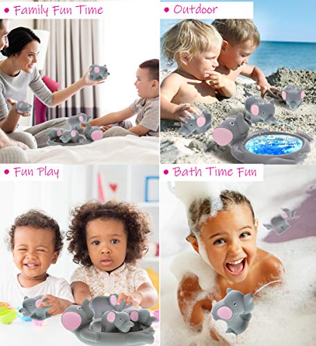 Dollibu Elephant Family Animal Bath Squirters 4 Piece Bath Toy Set, Children Bath Toys For Bathtime & Water Fun, Girls & Boys Floating Rubber Squirt Toys, Pool Toys For Kids - Gray Elephant #TOP2