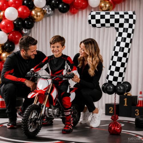 Image of KatchOn Checkered Number 7 Balloon for 7th Birthday Decorations - 40 Inch