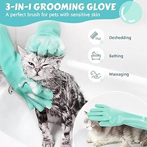 Pecute Pet Grooming Gloves Large, Heat Resistant Cat Bathing Gloves with High-Density Teeth, Silicone Dog Bathing Gloves with Enhanced Five Finger Design, for Washing, Bathing, and Massaging