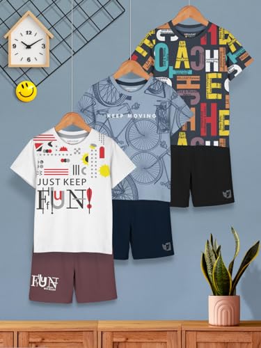 Image of HELLCAT Boys Dress Clothing Set Combo with Tshirts & Shorts - Pack 3