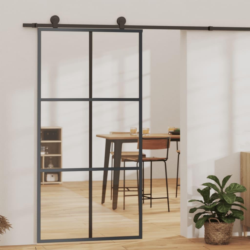 Puerta corredera con herrajes ESG vidrio y aluminio 102x205 cm 3x2 rejillas