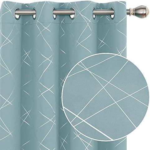 Deconovo Blackout Curtains for Bedroom with Geometric Line Pattern Thermal Insulated Noise Reducing Grommet Window Curtains Drapes for Living Room Home Office 2 Panels Each 52x72 Inch Sky Blue