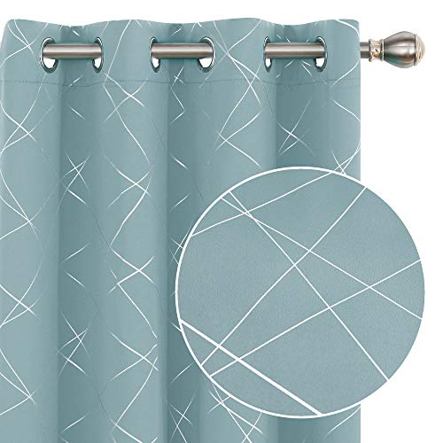Deconovo Blackout Curtains For Bedroom With Geometric Line Pattern Thermal Insulated Noise Reducing Grommet Window Curtains Drapes For Living Room Home Office 2 Panels Each 52X72 Inch Sky Blue #TOP3