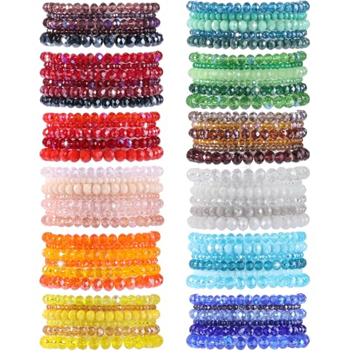 Ornaland 70 Pcs Beaded Bracelets for Women Set Colorful Glass Bead Stackable Preppy Beach Surfer Stretch Crystal Bracelets Wrist Jewelry for Women (Colorful)