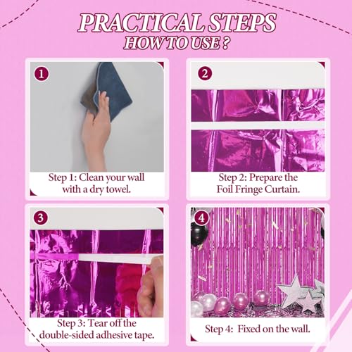 Image of DECOCKRAT 2 Pack Foil Fringe Backdrop - Hot Pink Shiny Tinsel Curtains for Party Decoration /Photo Booth Props - 3.3x6.6 FT Metallic Foil Backdrop for Birthday, Wedding, Graduation, Christmas.