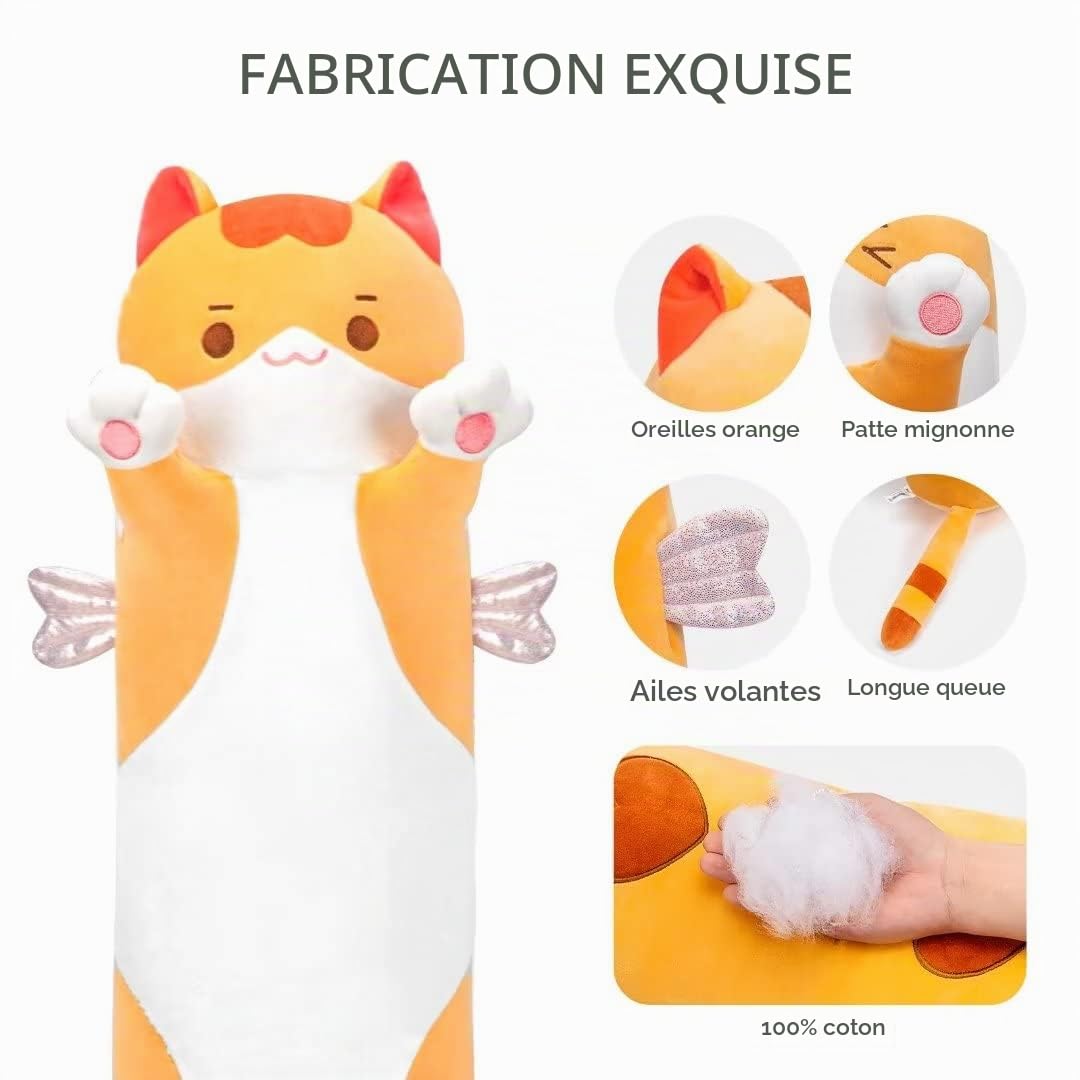 Mewaii 130CM Peluche Coussin Long Oreiller pour Enfant d'animaux Poupée Jouets Kawaii pour Enfant Mignonne Moelleux Confort Coussins en Peluche pour Cadeau