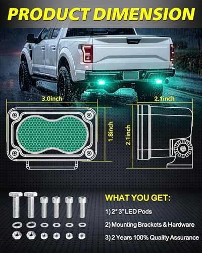 Image of 3 Inch Green LED Light Pods Waterproof 2Pcs 40W CREE LED Marine Navigation Lights Fishing Deck Cabin Courtesy Green Diffused Floodlight for Boat Pontoon Kayak Jon Yacht Truck Camper