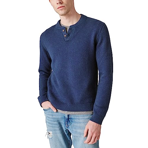 Lucky Brand Men's Cloud Soft Henley Sweater, Dark Denim, M