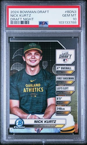 Graded 2024 Topps Bowman Draft Nick Kurtz #BDN3 Draft Night Rookie RC Baseball Card PSA 10 Gem Mint