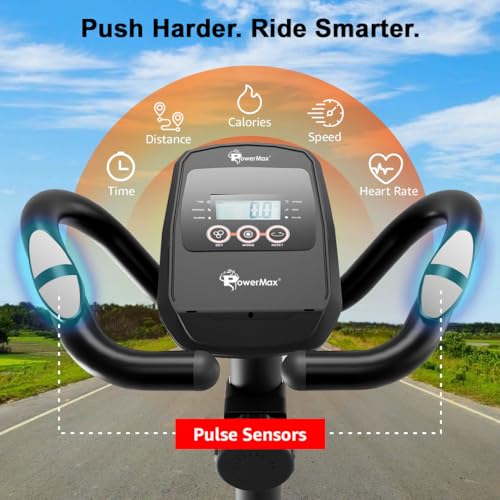 Image of PowerMax Fitness BR-400 Recumbent Exercise Bike for Home | 120kg Max User gym cycle, 6KG Flywheel, 8-Level Magnetic Resistance | Adjustable Seat, LCD Display, Mobile Holder | Quiet Belt Drive Cardio