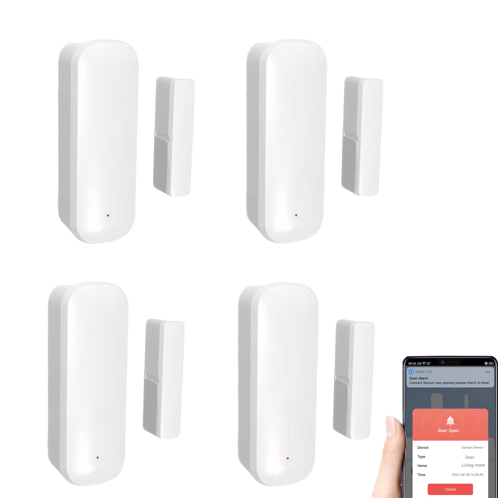 Mengshen Confezione da 4 sensori Smart WiFi per porte e finestre, nessun hub richiesto, sensore di contatto wireless per la sicurezza domestica, compatibile con dispositivi Tuya Smart Home Alexa e