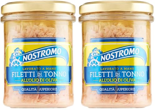 Nostromo - Filetti di Tonno all'Olio di Oliva, Qualità Superiore, Lavorati a Mano, 1 Vasetto in Vetro da 180 gr (Confezione da 2)