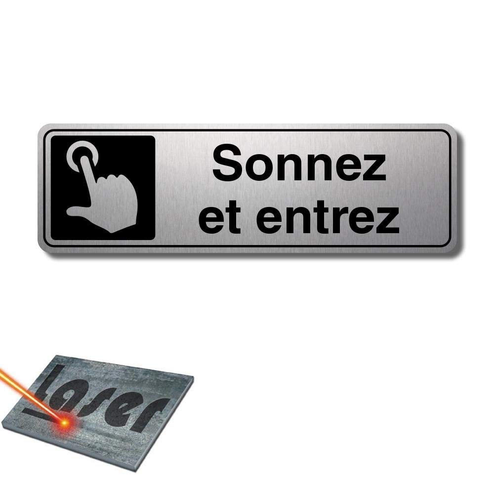 Plaque Autocollante 'Sonnez SVP' - Gravée Or Brossé 13x4cm