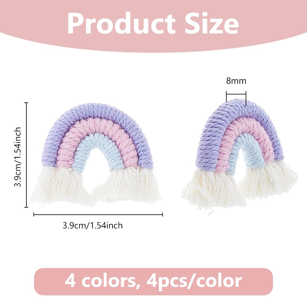 DICOSMETIC 16Pcs 4 Colors Small Macrame Rainbow Charms Rainbow Tassel Charms Colorful Boho Rainbows Charm Handmade Weaving Ornament 3.7x3.9cm Polycotton Charm for Jewekry Keychains Making - Image 2
