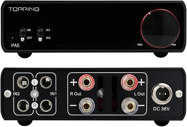 TOPPING PA5 Fully Balanced Power Amplifer 140w×2 TRS×2 Input Speaker Terminal Output Class D Power Amp HiFi Amp(Black)